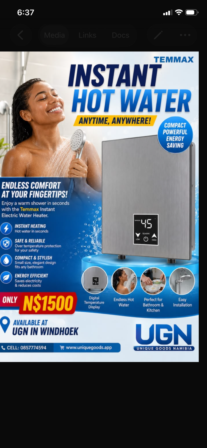 Instant hot water shower
